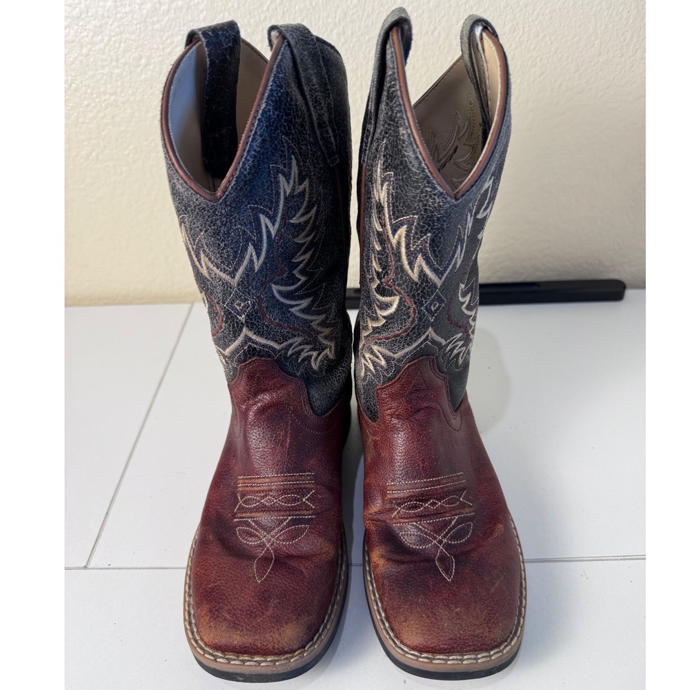 Cody James Cowboy Boots Kids 2 Brown Leather Square Toe Western Rodeo